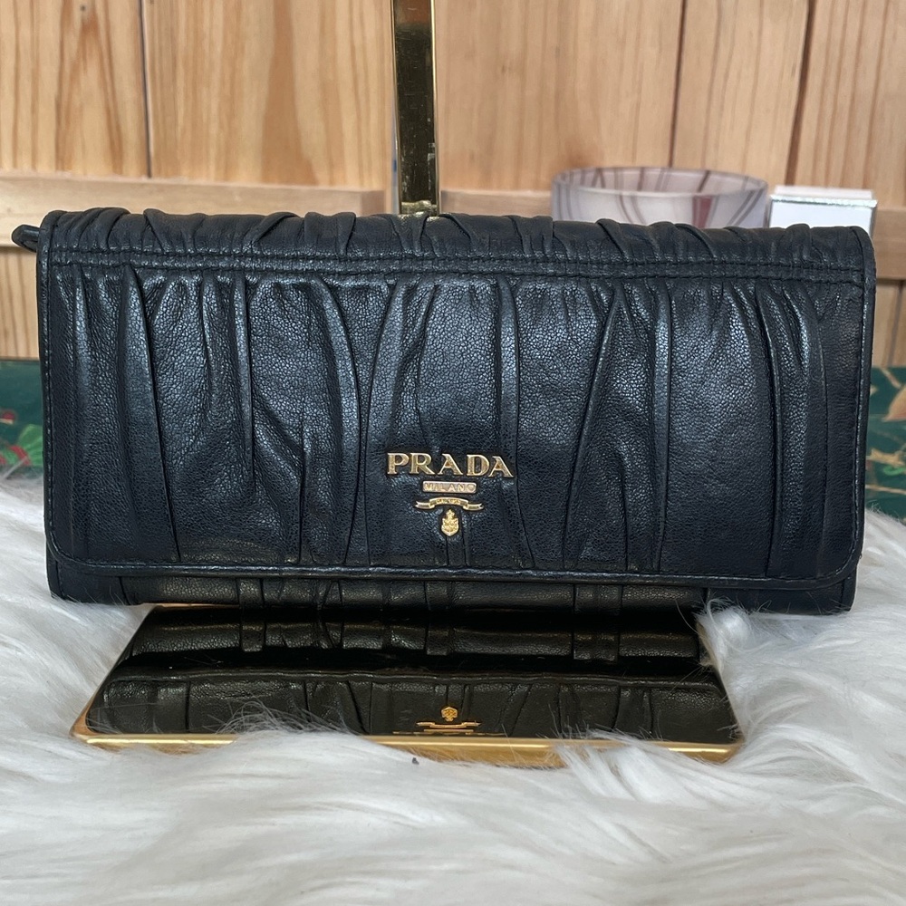 Prada Nappa Gaufre leather continental wallet with gold hardware